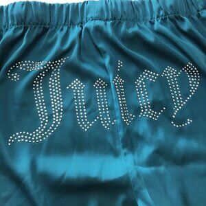 Juicy Couture Sleepwear Pants Womens Medium Pajama Satin Bling Rhinestones Teal